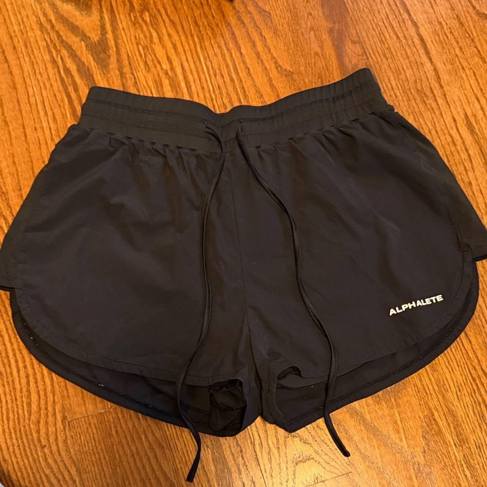 Alphabets Black Lined Running Workout Shorts - Si… - image 1